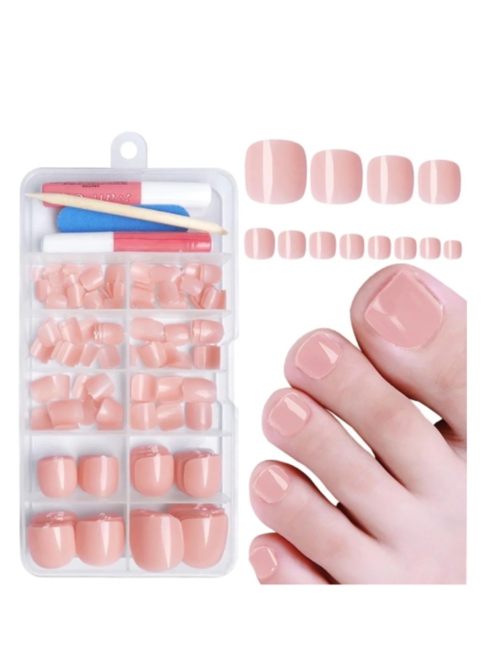 Nude Peach Pink Squoval Press-On Toenails